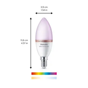 Philips WiZ SES 40W LED Cool white, RGB & warm white Candle Non-dimmable Light bulb Pack of 2