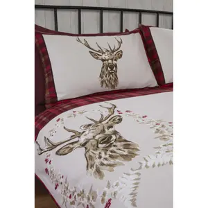 Stag & Wreath Winter Brushed Cotton Duvet Cover Set Red / Super King Duvet Cover + 2 Standard Pillowcases