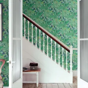 Rasch Lush Garden Green Navy Wallpaper Floral Leaves Paste The Wall Contemporary