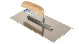 Toolty Stainless Steel Adhesive Notched Trowel with Wooden Handle 270mm 4x4mm for Tiling Plastering Rendering DIY