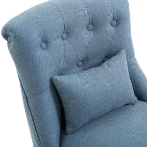 HOMCOM Fabric Single Sofa Armchair Upholstered with Pillow Wood Leg Blue