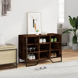 Berkfield Shoe Cabinet Smoked Oak 90x38x61.5 cm Engineered Wood