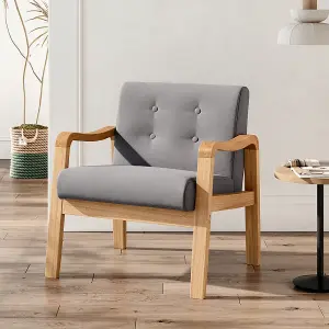 Grey Modern Wooden Frame Buttoned Upholstered Recliner Chair Armchair