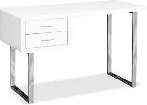 Homeology HARMONIA Gloss White with Chrome legs 2-Drawer Contemporary Home Office Luxury Computer Desk