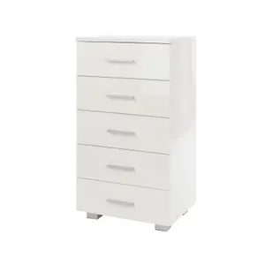 White gloss 5 drawer narrow Lido chest of drawers