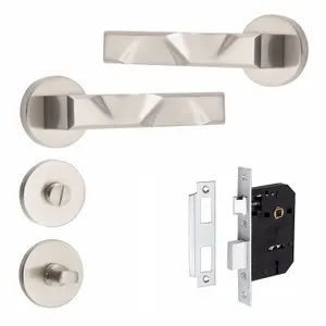 1 Set Nova Design Bathroom Door Handle Set Satin Nickel Finish