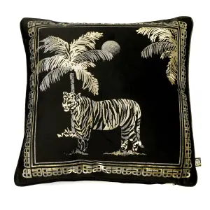 Tiger Tiger Opulent Foil Printed Luxury Black Velvet Filled Cushion