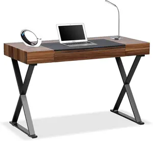 Homeology ADONIS Walnut and Matte Black Legs Ergonomic Home Office Luxury Computer Desk