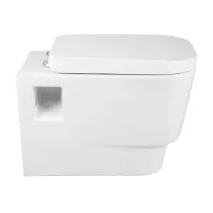 Rinse Bathrooms Stylish Wall Hung Bathroom Toilet WC Pan with Soft Close Seat