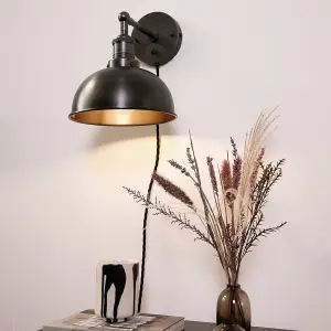 Industville Brooklyn Dome Wall Light 8 Inch in Pewter with Pewter Holder and Plug