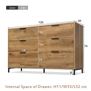 Wooden Sideboard Cabinet for Living Room, Modern Chest of Drawers with 6 drawers for Bedroom Console Table for Living Room