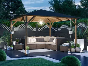 Dunster House Wooden Gazebo Utopia 300 3m x 3m Heavy Duty Garden Shelter Pressure Treated and Roof Shingles