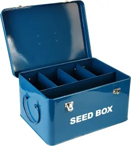 simpa Blue Seed Storage Utility Tin with 10PK Starter Vegetable & Flower Seed Packets.