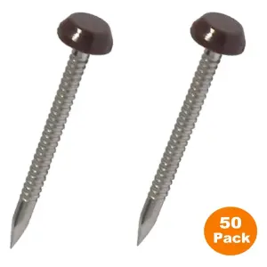 50 Pcs UPVC Panel Pins 30mm Poly Top Pins Nails Plastic Headed Fascia Fixings Roofing Nails Brown