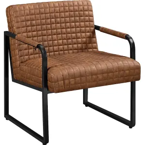 Yaheetech Retro Brown PU Leather Armchair with Large Seat Cushion