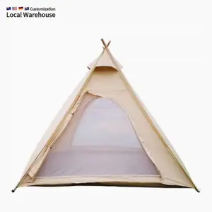 Latourreg Pyramidal Type Double Layer All Season Tent Khaki Glamping Tent  Hiking Large Tent Waterproof For Outdoor Camping