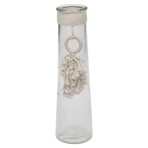 URBNLIVING 32cm Height Clear Glass Vase With Macrame Tassel Flowers Decor Centrepiece Gift