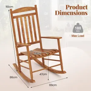 Costway Outdoor Patio Wood Rocking Chair Garden High-Back Poplar Wood Rocker