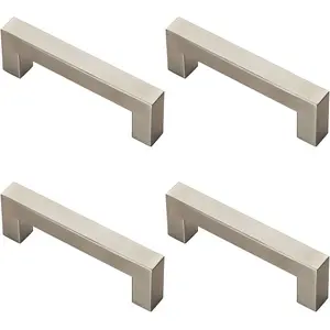 4x Square Linear Block Pull Handle 110 x 14mm 96mm Fixing Centres Satin Steel