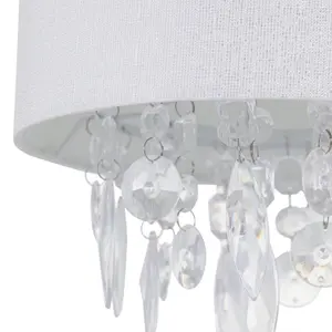 First Choice Lighting Set of 2 Fiji White Linen with Silver Fleck Detail Jewelled Pendant Shades