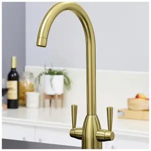 Luxury Two Handle Kitchen Sink Mixer Brushed Gold