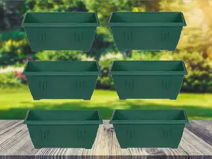 6 x 40cm Small Plastic Venetian Window Box Trough Planter Pot Green Colour