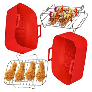 SPARES2GO Basket Drawer Liner and Multi Layer Shelf Racks Skewer Rack Set for Air Fryer