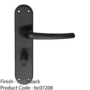 Rounded Sleek Bathroom Latch Door Handle - Matt Black Lever On Backplate