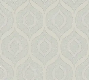 AS Creation Jewel Retro Ogee Geometric Wallpaper Metallic Glitter Geo Vinyl Rolll Light Grey Silver 36873-3