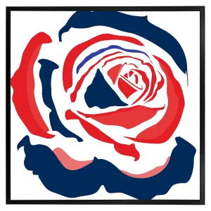 Red & blue rose print (Picutre Frame) / 16x16" / Oak