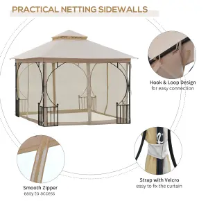 Outsunny Gazebo Party Tent Canopy Sun Shade for Patio Garden Beige 3x3(m)