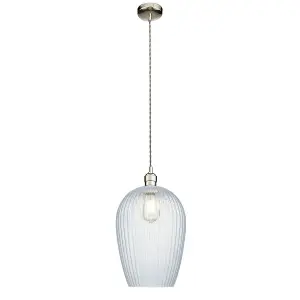 Luminosa Livorno Dome Pendant Ceiling Light Bright Nickel Plate, Clear Ribbed Glass