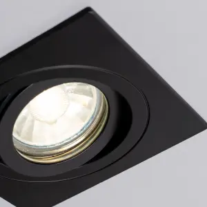 Litecraft Pack of 2 Matte Black Modern IP65 Square Tiltable Bathroom Downlights