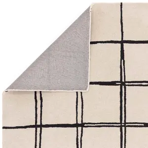 Monochrome Chequered Wool Modern Shaggy Handmade Rug For Living Room Bedroom & Dining Room-120cm X 170cm