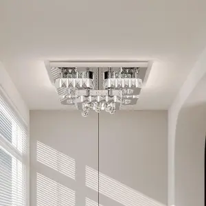 Modern 50cm Fancy 5 Head Square Crystal LED Flush Mount Ceiling Light Fixture Cool White