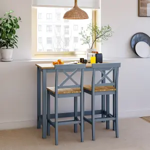 Dining Table and Chairs Set of 3 Grey Rustic Wooden Bar Table and 2 Stools Dining Set