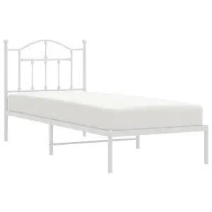 Berkfield Metal Bed Frame with Headboard White 90x190 cm