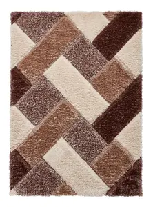 Beige Brown Shaggy Geometric Modern Rug for Living Room Bedroom and Dining Room-120cm X 170cm