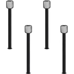 4 PACK IP44 Outdoor Bollard Light Black Zinc Plated Steel 1x 28W E27 Post