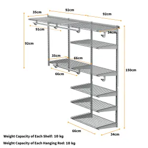 Costway Wall Mounted Closet System Metal Hanging Storage Organizer Rack with Hanging Rod