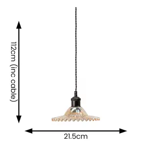 ValueLights Lucrezia Black Hanging Ceiling Pendant Light Fitting with Amber Frilled Glass Lampshade