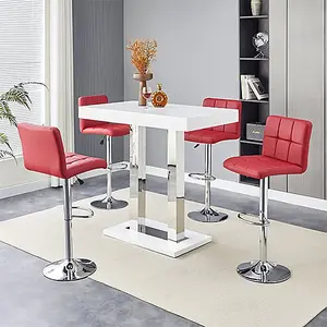 Furniture In Fashion Caprice White High Gloss Bar Table Small 4 Coco Bordeaux Stools