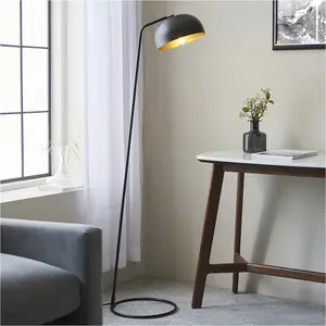 1458mm Floor Lamp - Matt Black & Antique Brass Sleek Industrial Slim - Standing LED Light Base & Shade