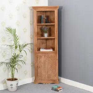 Contrive Mango Wood Corner Bookcase - 3 Shelving & 1 Door