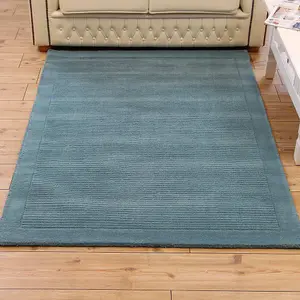 Teal Simple and Stylish Wool Handmade Modern Plain Rug for Living Room and Bedroom-68 X 240cm (Runner)