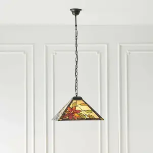 Tiffany Glass Hanging Ceiling Pendant Light Bronze & Square Flower Shade i00131