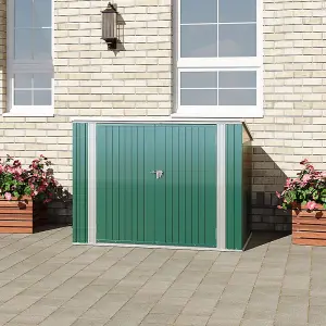 5 x 3 ft Metal Shed Garden Storage Shed Double Wheelie Bin Store Bike Storage Pent Roof Double Door, Green