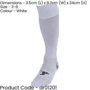 JUNIOR SIZE 3-6 Pro Football Socks - PLAIN WHITE - Ventilated Toe Protection