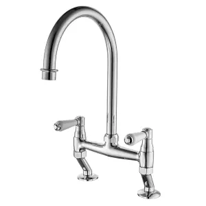 Tre Mercati Bridge Mixer Sink Tap Chrome Kitchen  2 Hole Lever Modern Faucet