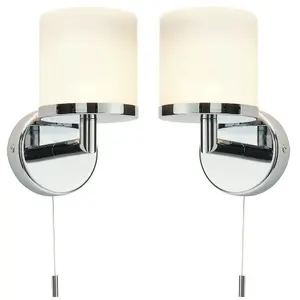 2 PACK IP44 Bathroom Wall Light Chrome Diffused Glass Modern Round Fitting Lamp